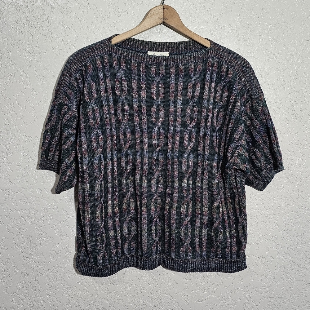 Vintage Ms. Blake by Devon Colorful Knit Short Sleeve Sweater
